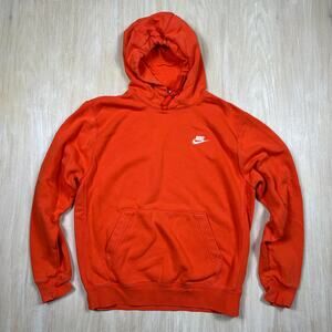 Nike Orange Fleece Pullover Hoodie Swoosh Logo Athletic Casual Sweatshirt Medium